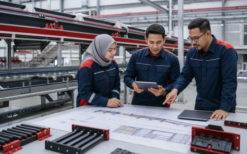 Engineering team planning conveyor system specifications and cost in Malaysia