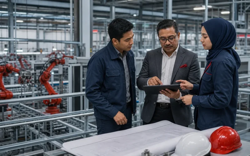 Malaysian manufacturing team planning a smart factory automation project